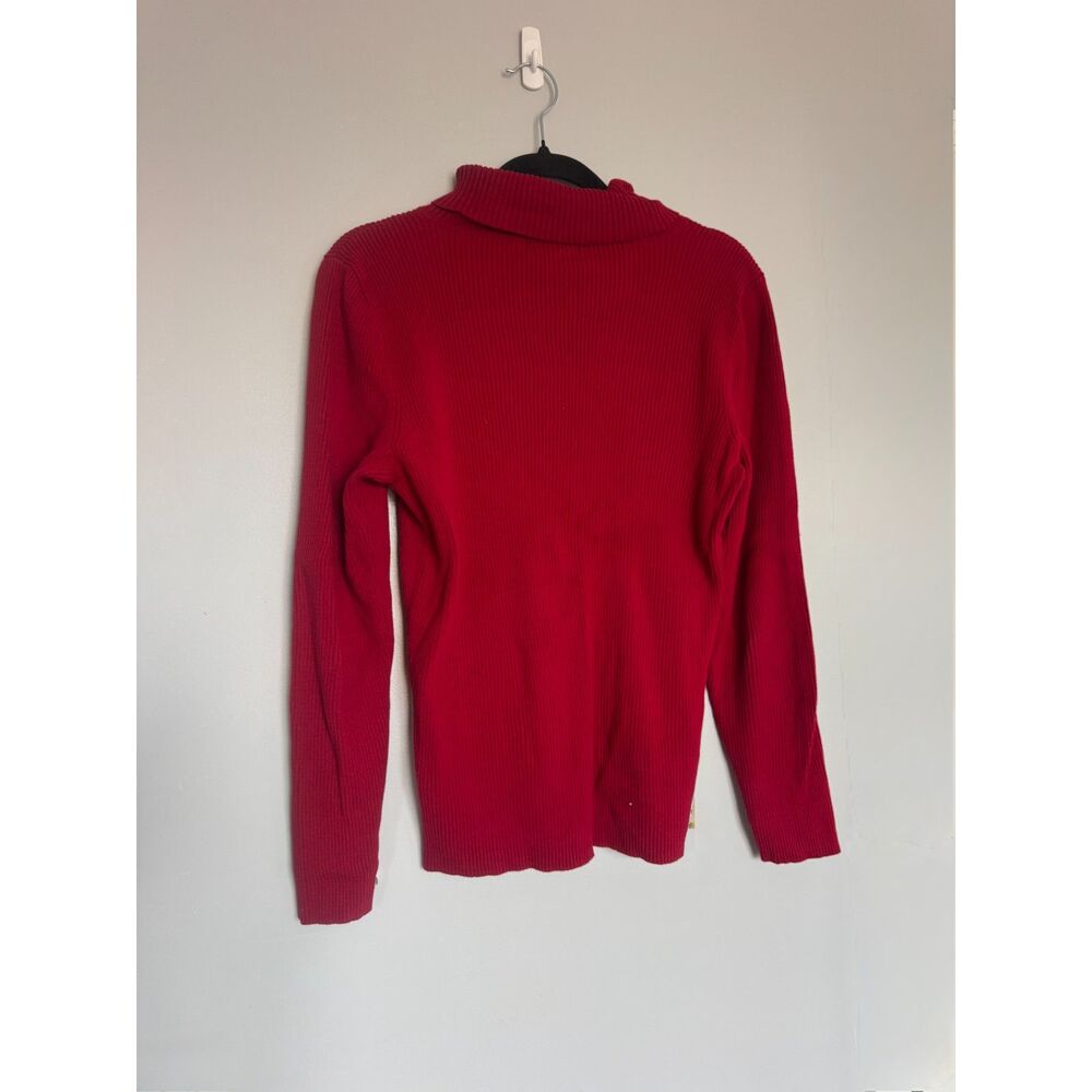 Preppy Vintage Lauren Ralph Lauren Fold Over Collar Ribbed Red Sweater Sz L